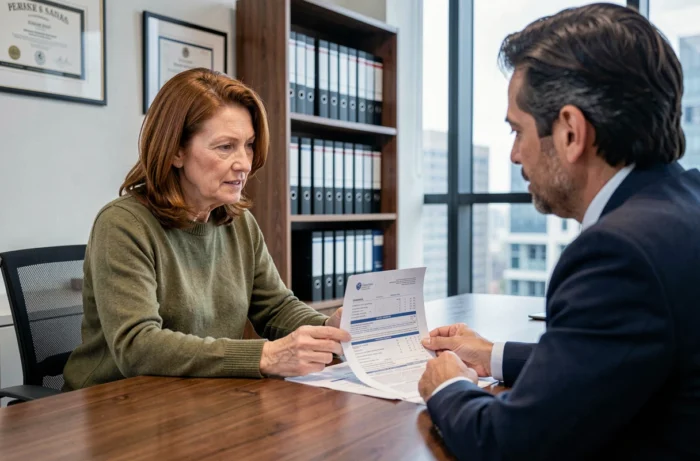 Rendez-vous entre une personne invalide et un conseiller financier pour obtenir un crédit immobilier